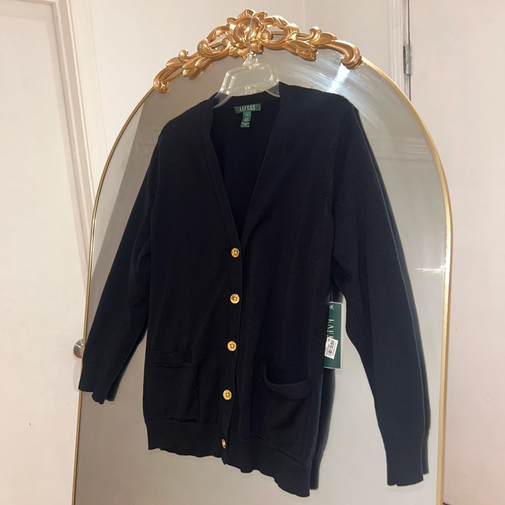 Ralph Lauren Black Cardigan with Gold Buttons NWT